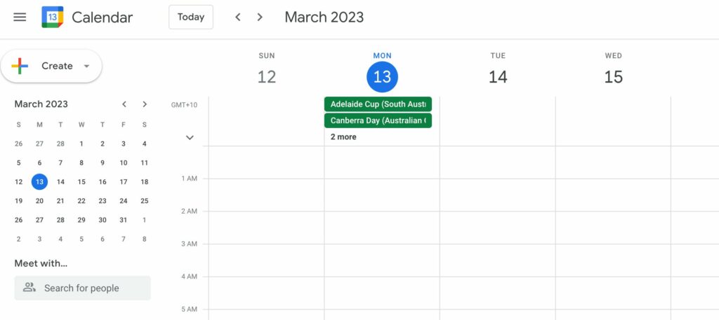 Example of google calendar