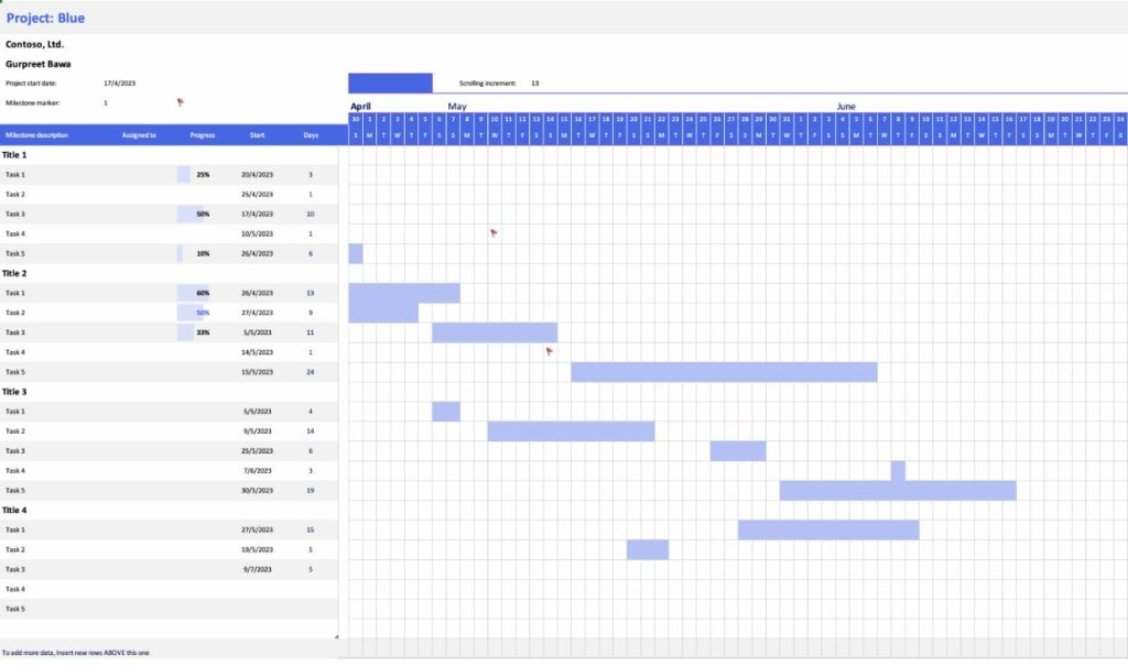 Blue gantt chart template