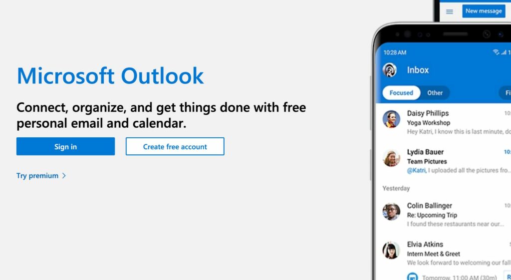 Microsoft outlook landing page