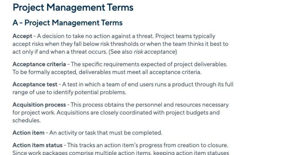 Project Management terms on smartsheet.com