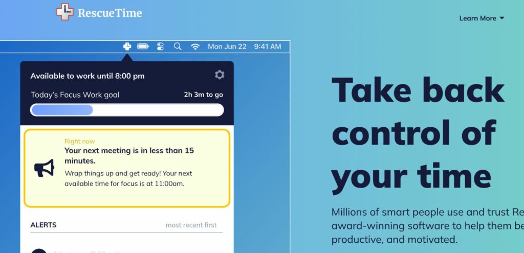 Rescuetime website landing page