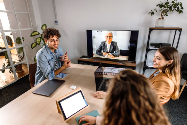 Colleagues participating in a Zoom meeting 