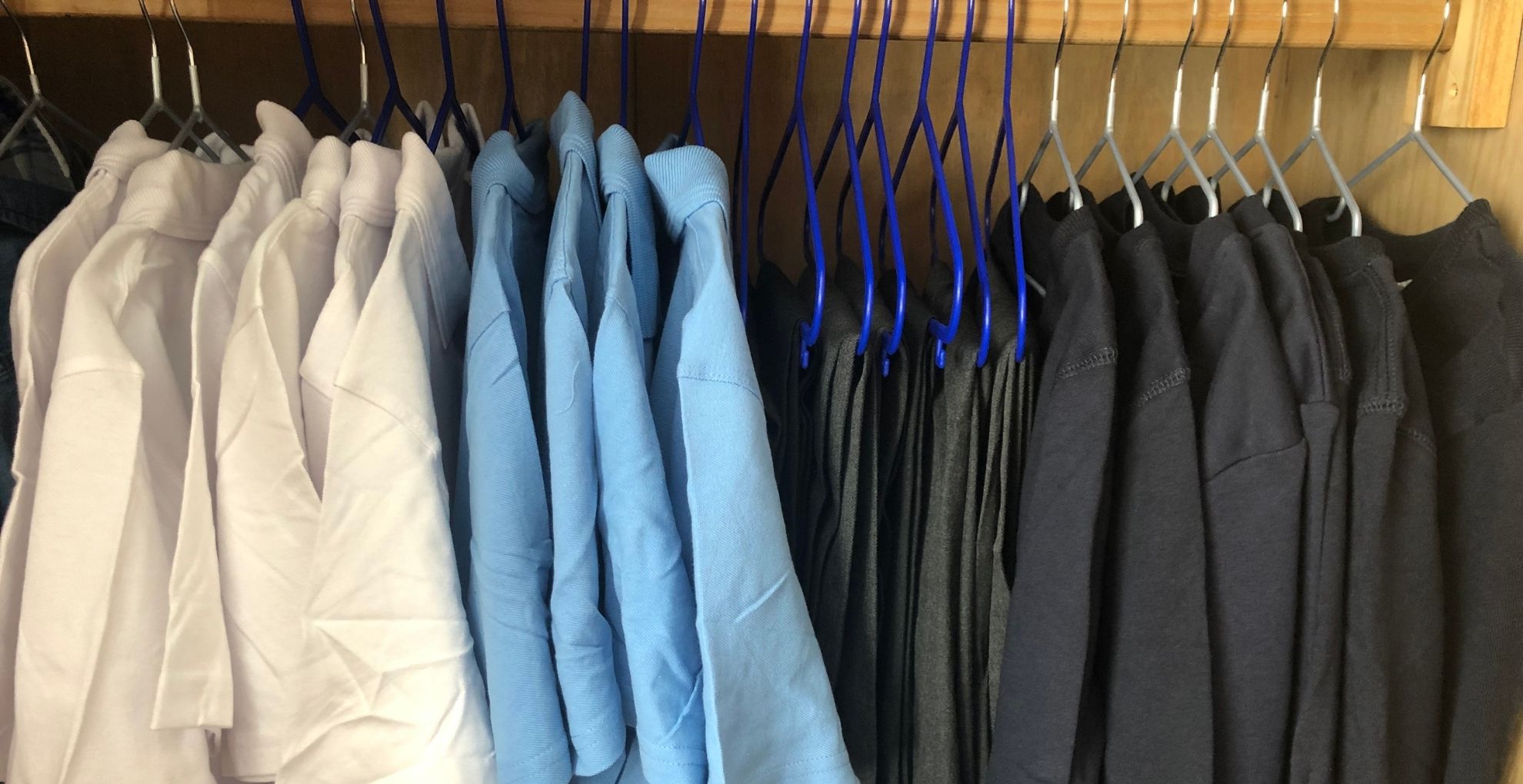 work uniforms hanging up