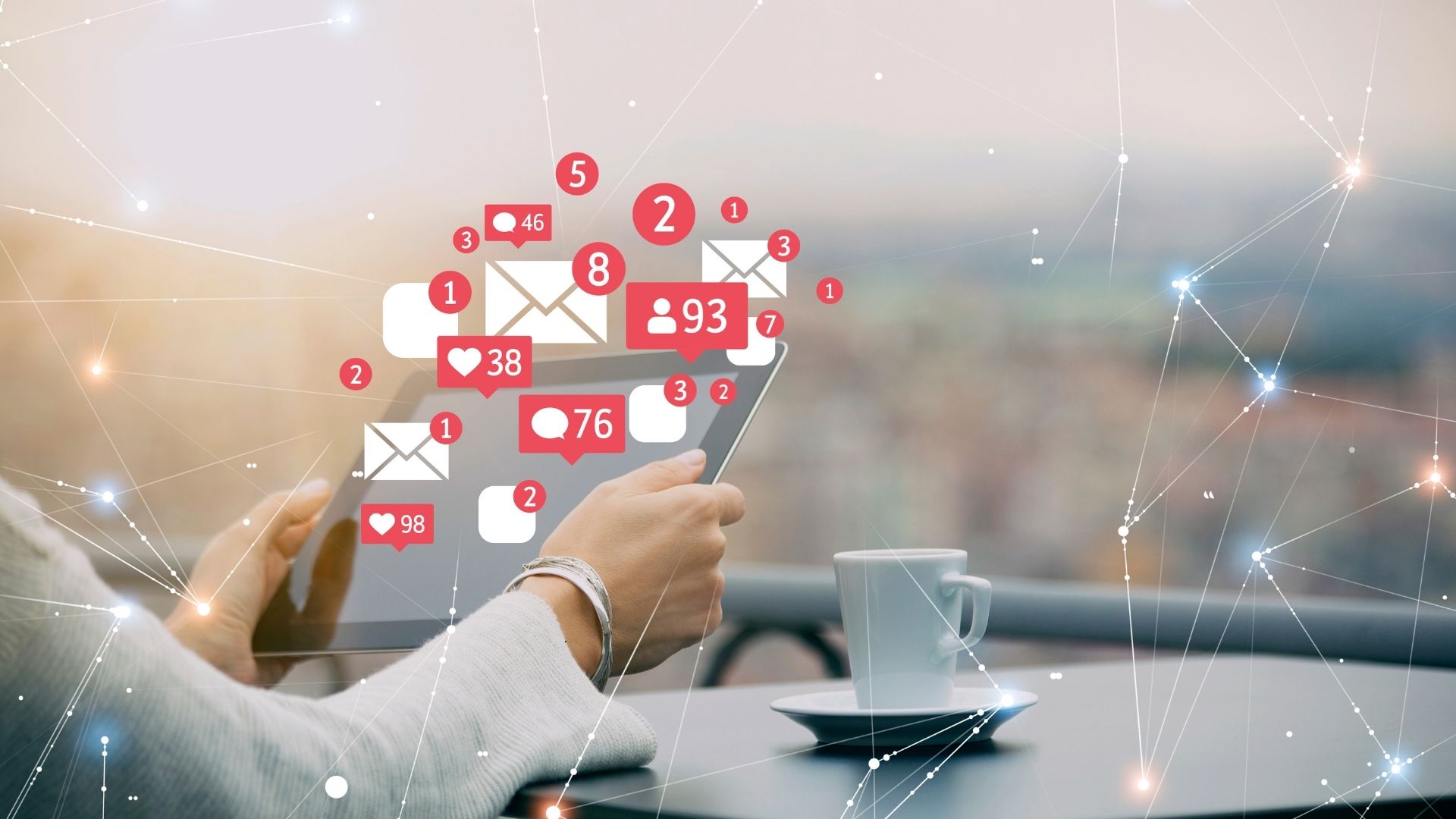 woman looking at notifications on a tablet